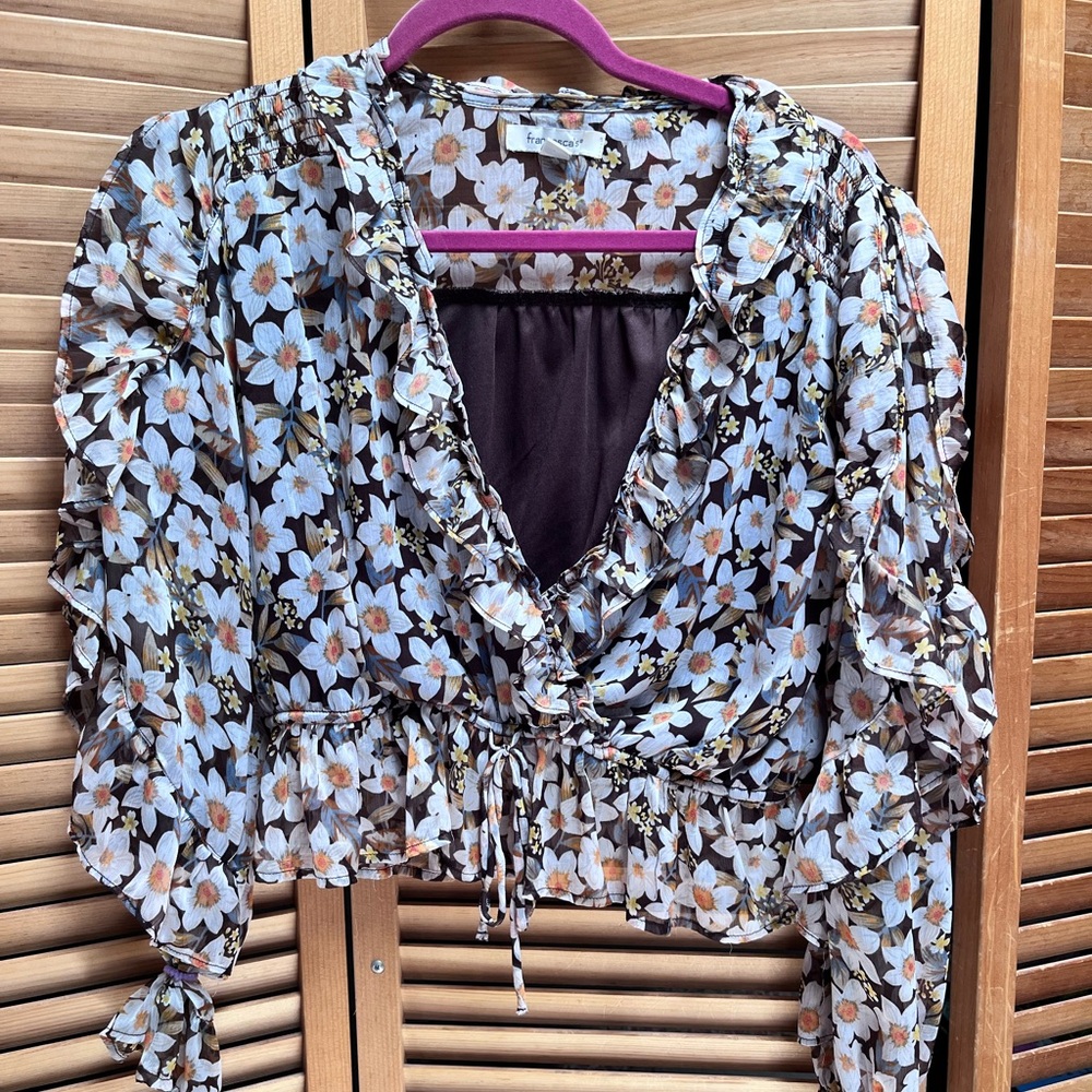 Francesca's Floral Ruffle Blouse